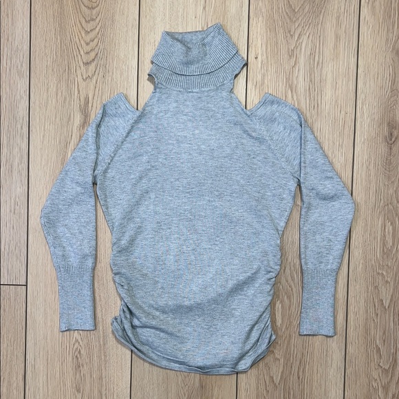 heart-n-crush Sweaters - Heart-N-Crush Gray Cold Shoulder Turtleneck Sweater